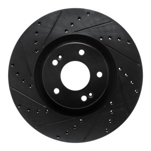 Hyundai Santa Fe Brake Rotor (1) - Front Left - R1 Concepts - Drilled & Slotted - Black - `21-`25